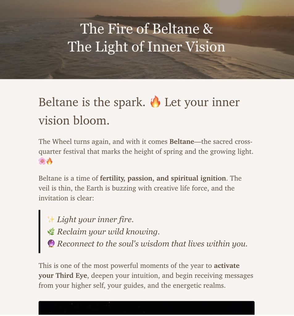 screenshot of The Sacred Reset newsletter - your weekly source of spiritual self-care rituals and wisdom