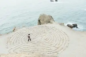 person walking a maze as a one of their simple rituals for everyday life