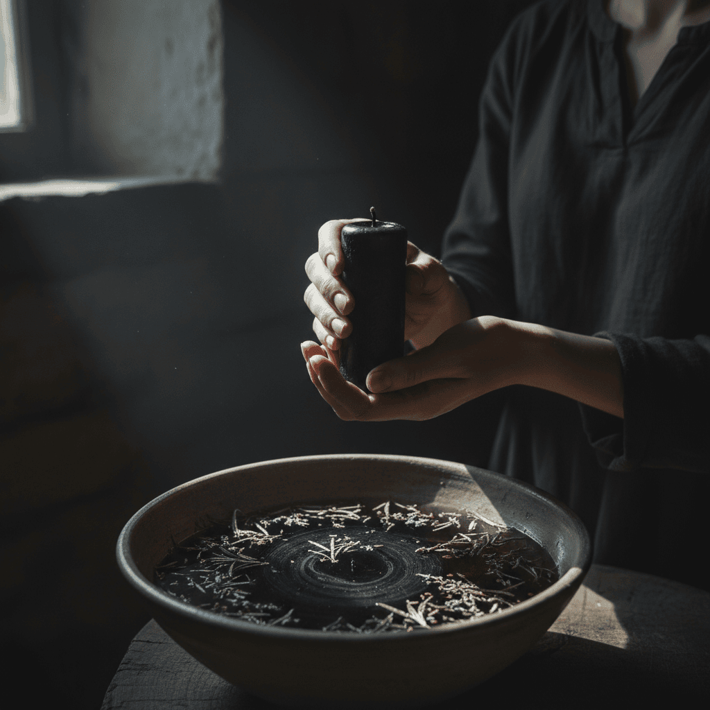 Candle holding ritual for spiritual healing and mindfulness at SoulRise Rituals.