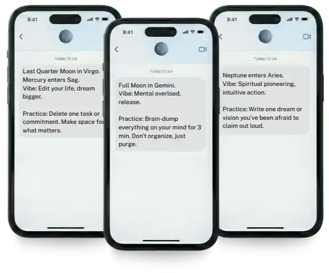 3 mockups of Luna SMS texts