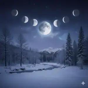 Moons over a winter forest