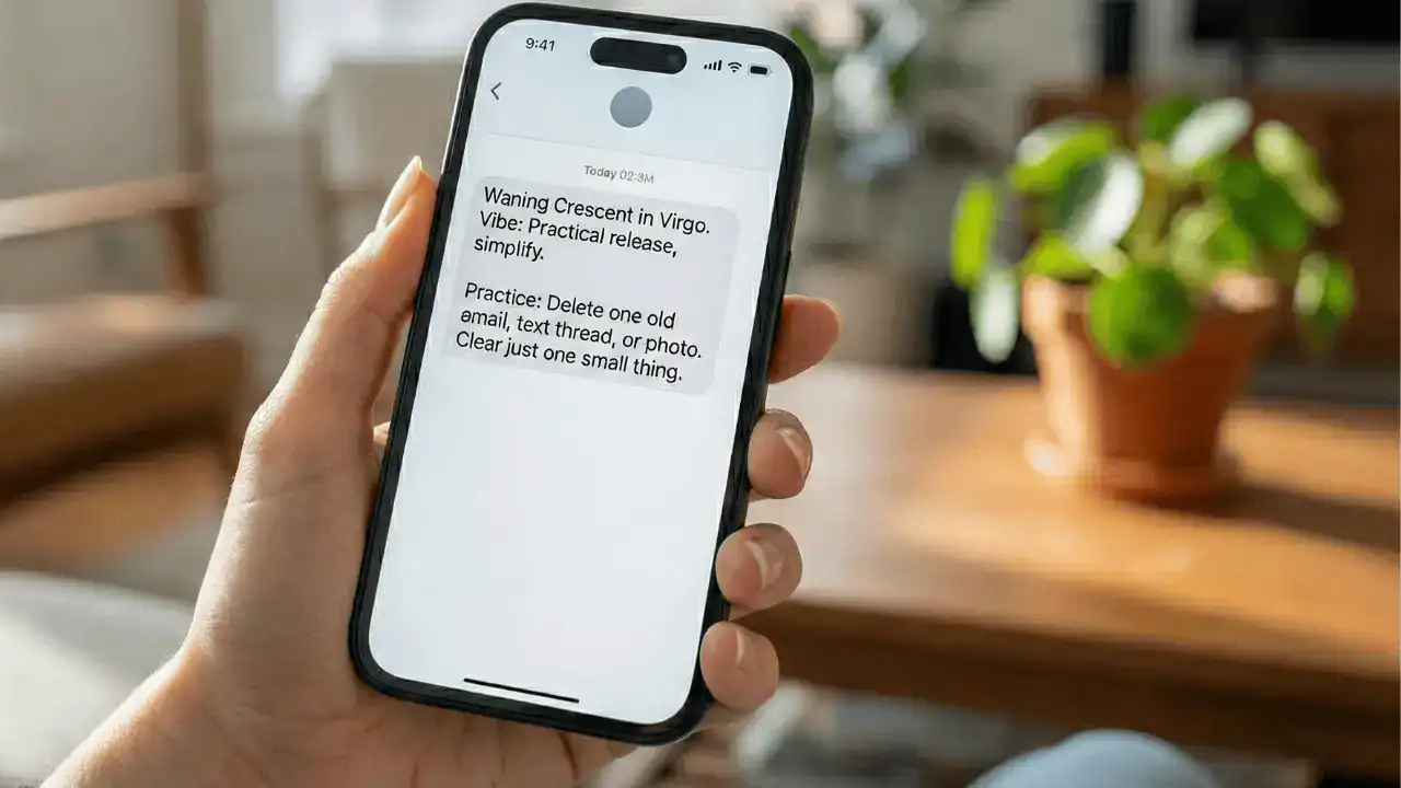 Mockup of a hand holding a phone with a Luna SMS message on it.