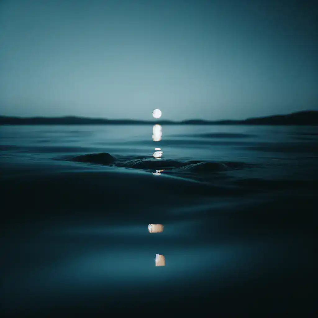 first quarter moon reflected in the water